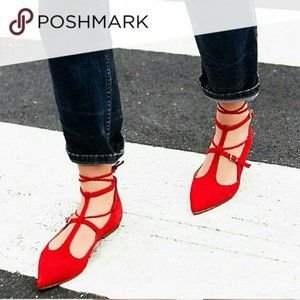 Free People Isabelle Lace-Up Flats in Red (Size EU 38/US 8)